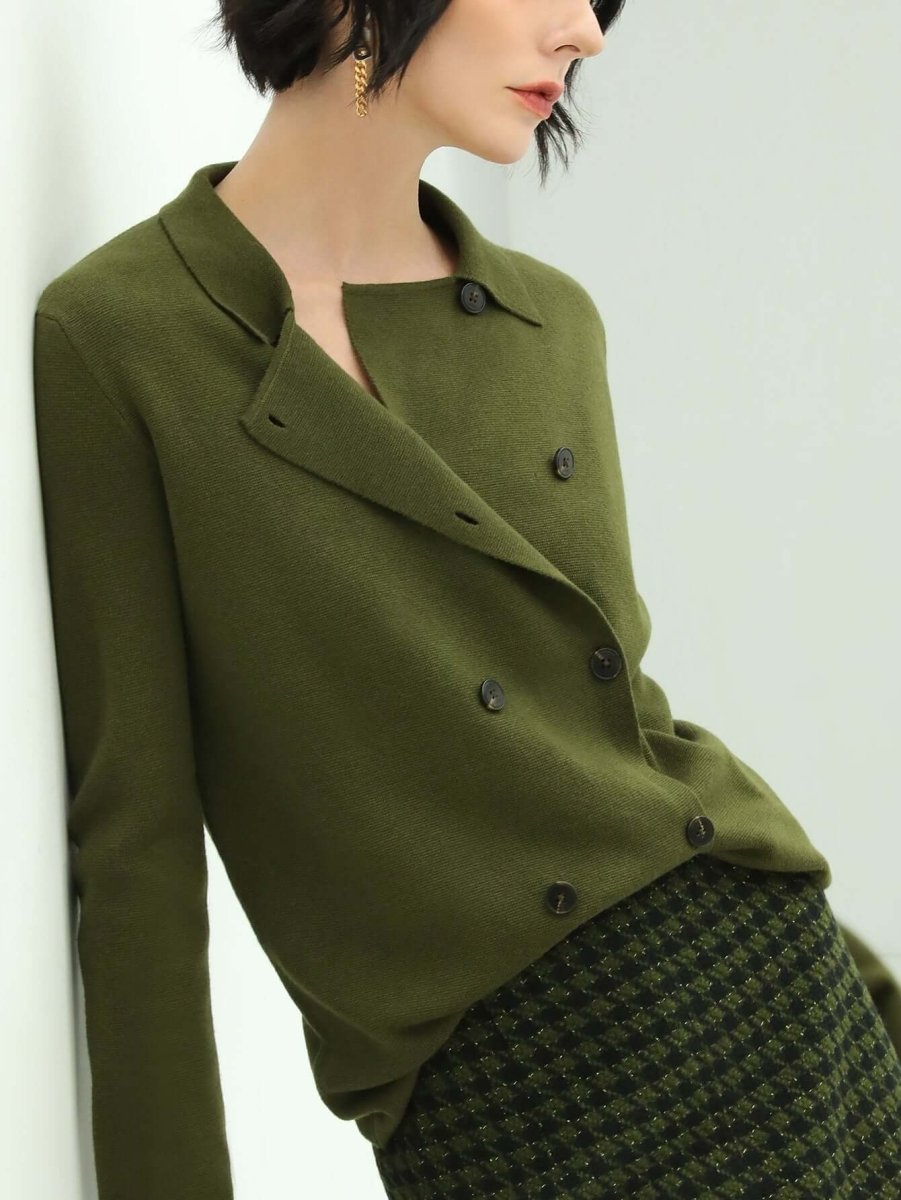 Olive Green Double Breasted Cardigan, picture 4 of 5