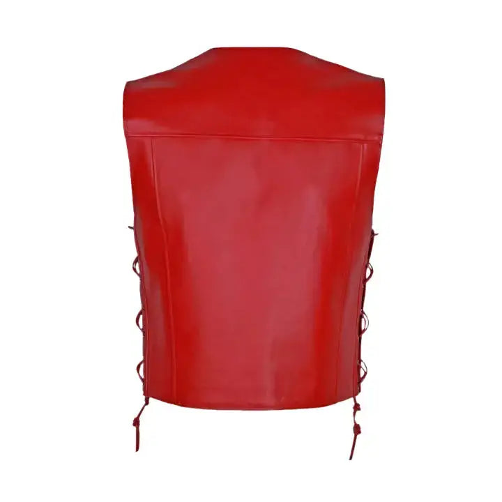 Men’s Red Cowhide Leather Motorcycle Vest, picture 3 of 4