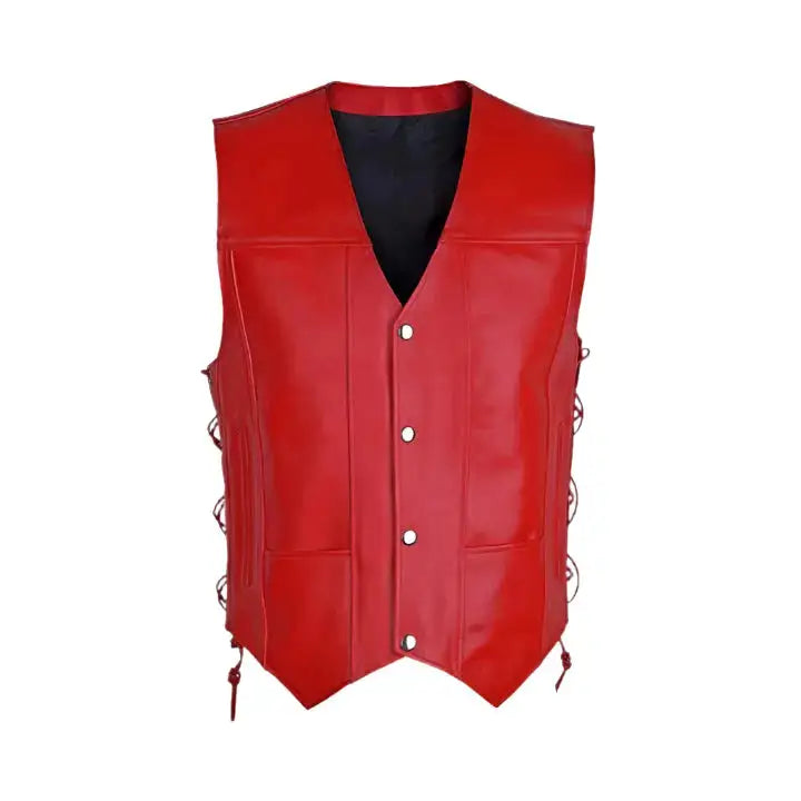 Men’s Red Cowhide Leather Motorcycle Vest, picture 2 of 4