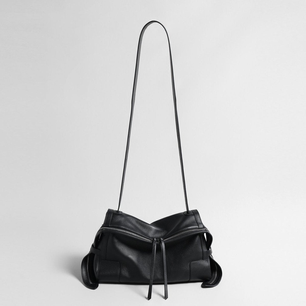 Slouchy Double-Zip Leather Pillow Bag, picture 5 of 8