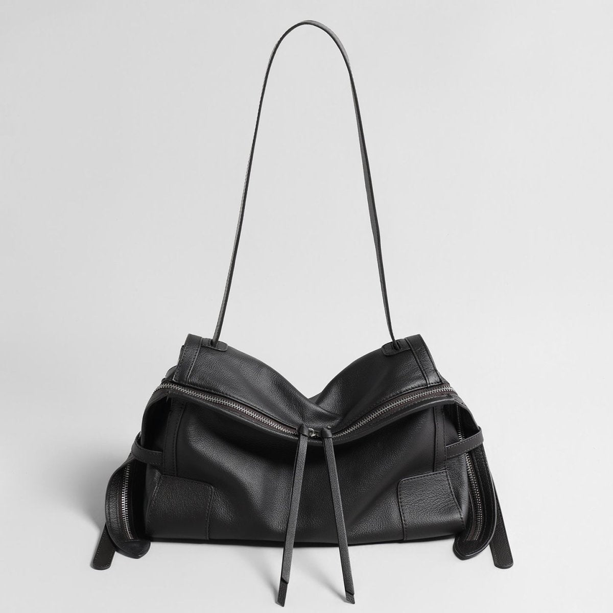 Slouchy Double-Zip Leather Pillow Bag, picture 7 of 8