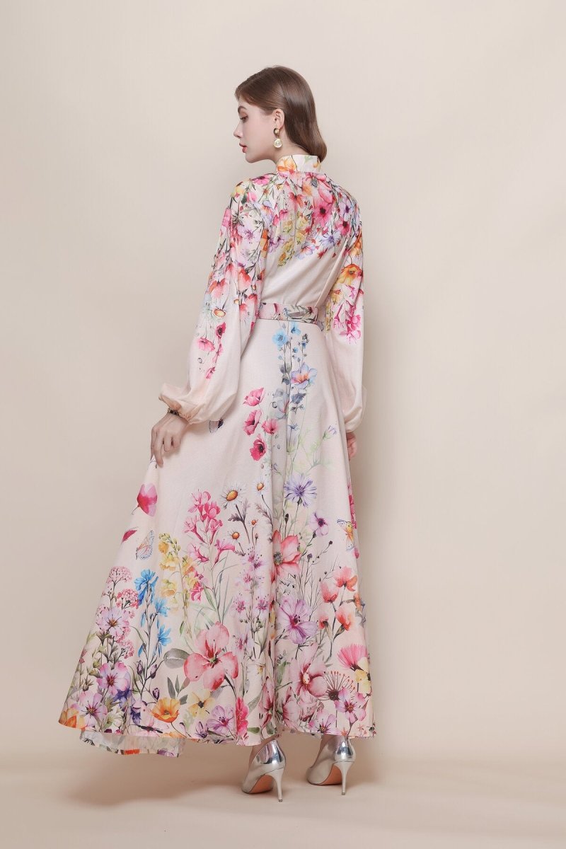 Wildflower Print Maxi Dress with Balloon Sleeves