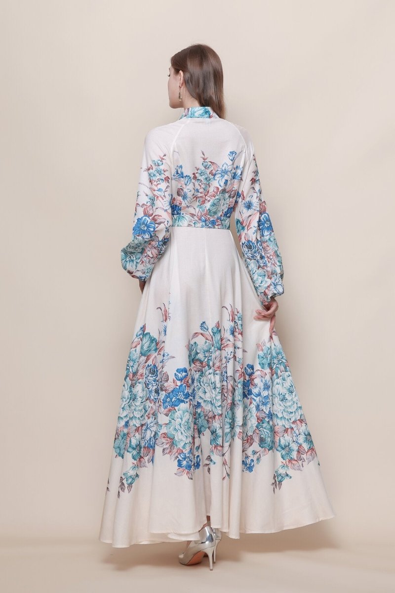 Floral Placement Print Maxi Dress with Balloon Sleeves, picture 5 of 7