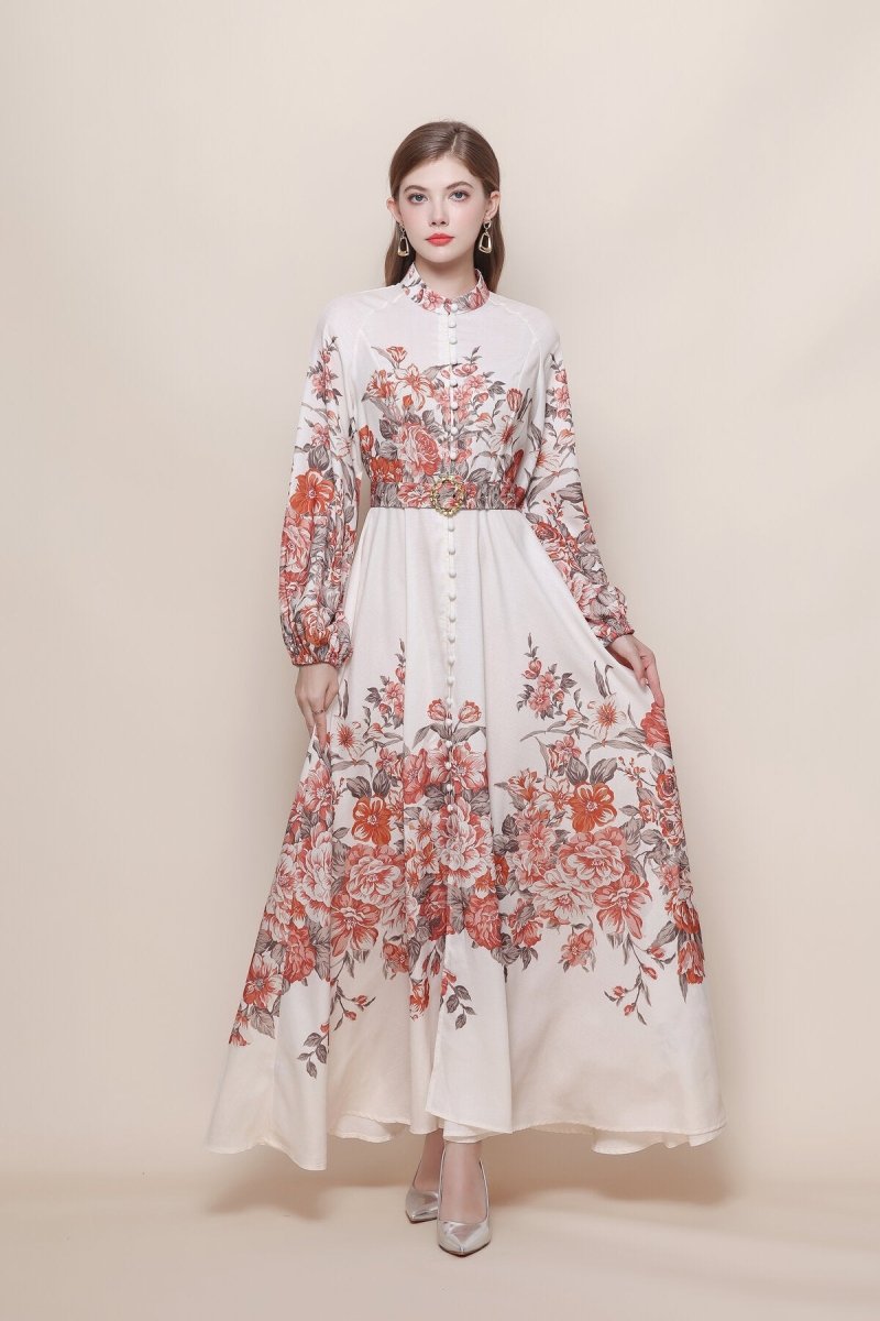 Floral Placement Print Maxi Dress with Balloon Sleeves, picture 6 of 7