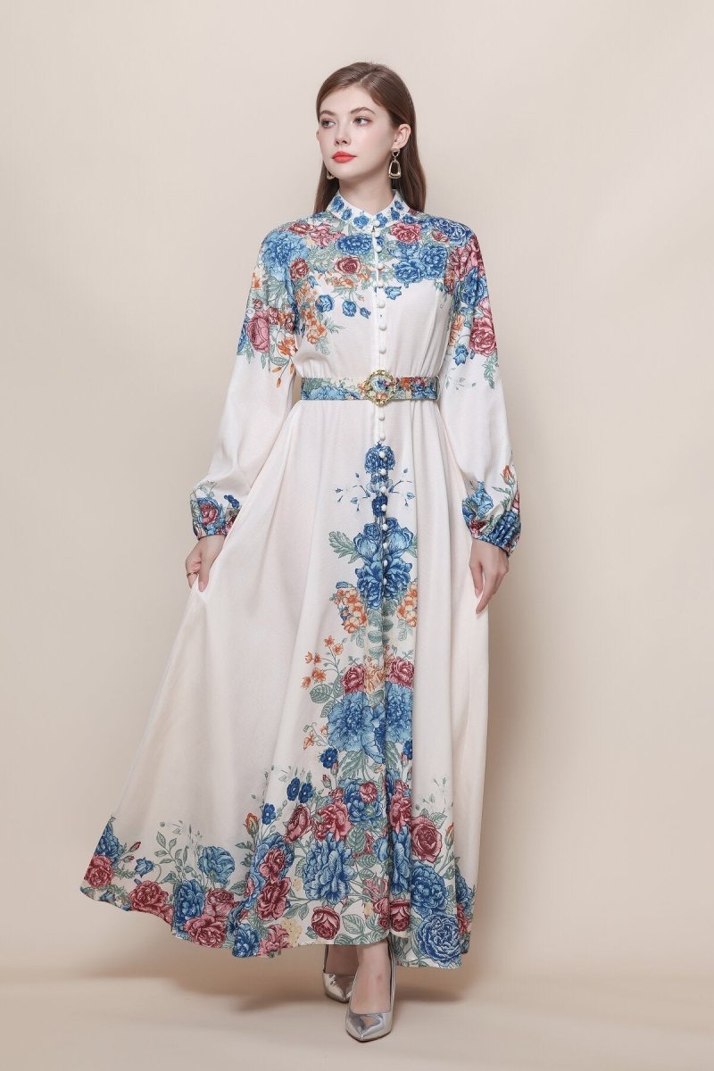 Rose Bouquet Print Maxi Dress with Balloon Sleeves, picture 2 of 5