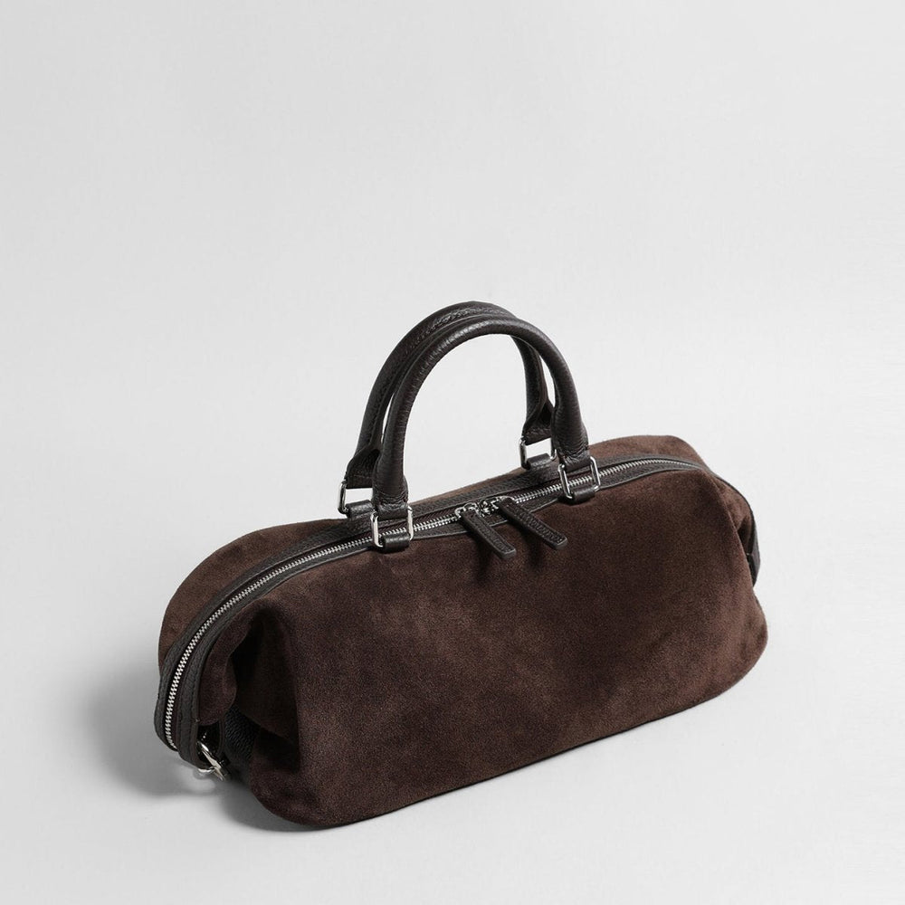 Suede Cylinder Pillow Bag with Leather Handle