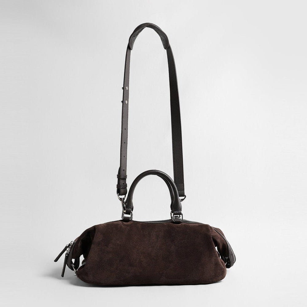Suede Cylinder Pillow Bag with Leather Handle