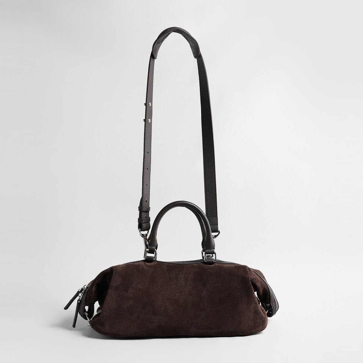 Suede Cylinder Pillow Bag with Leather Handle, picture 3 of 6
