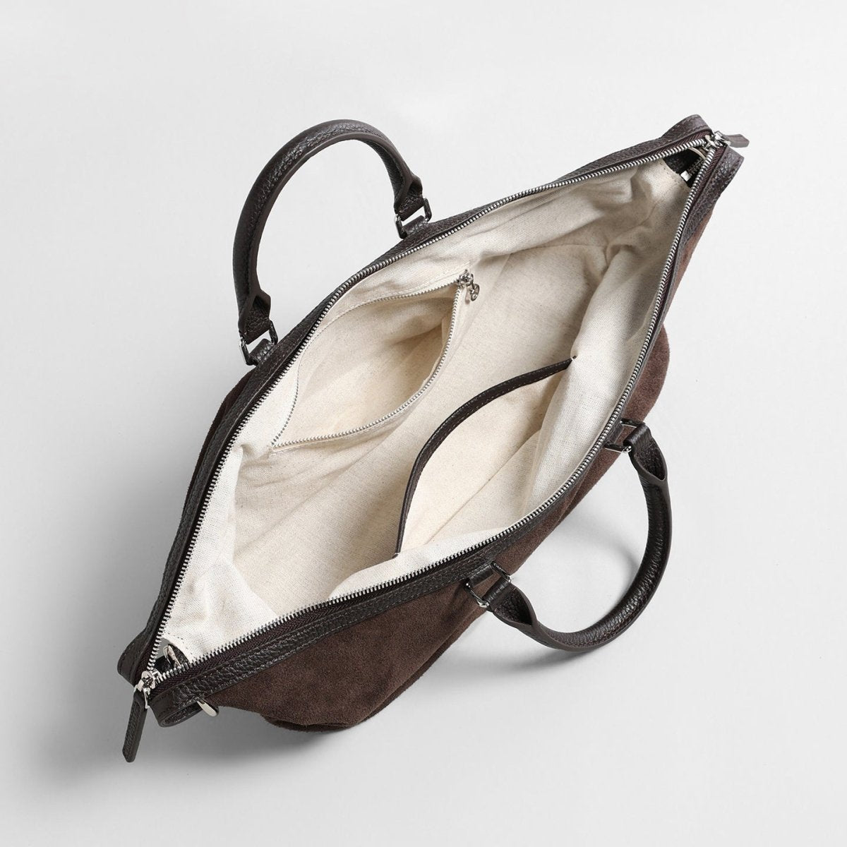 Suede Cylinder Pillow Bag with Leather Handle, picture 4 of 6