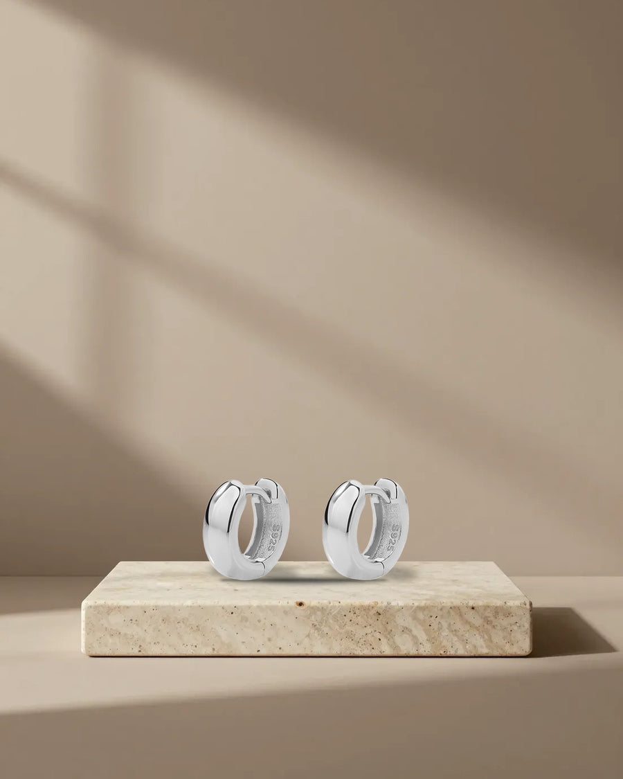 Classic Huggie Hoop Earrings in Silver