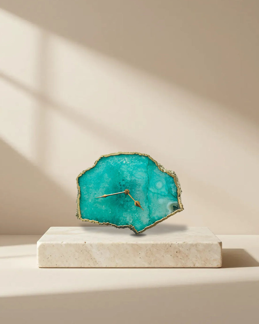Aqua Agate Natural Edge Desk Clock, 6 x 7 Inch