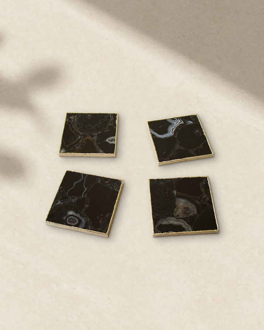 Black Agate Square Coasters