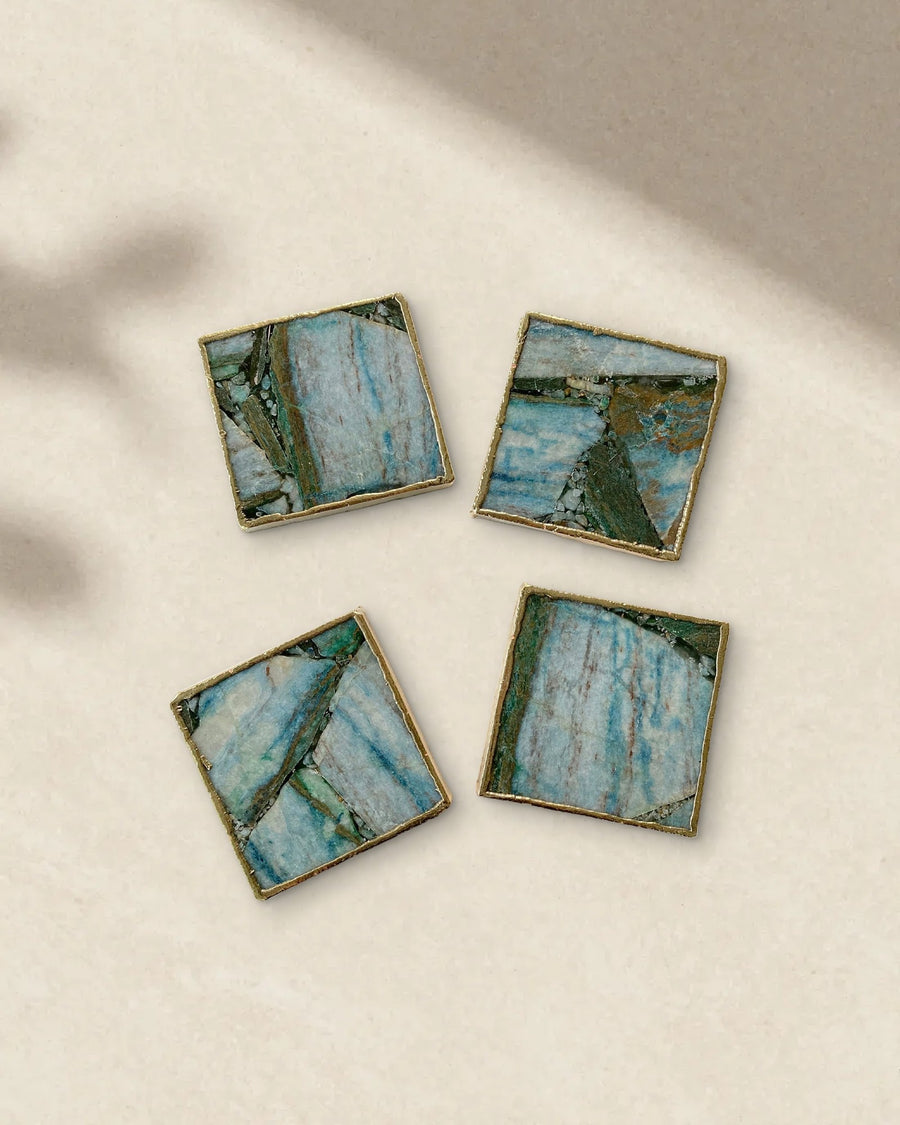 Blue Green Agate Square Coasters