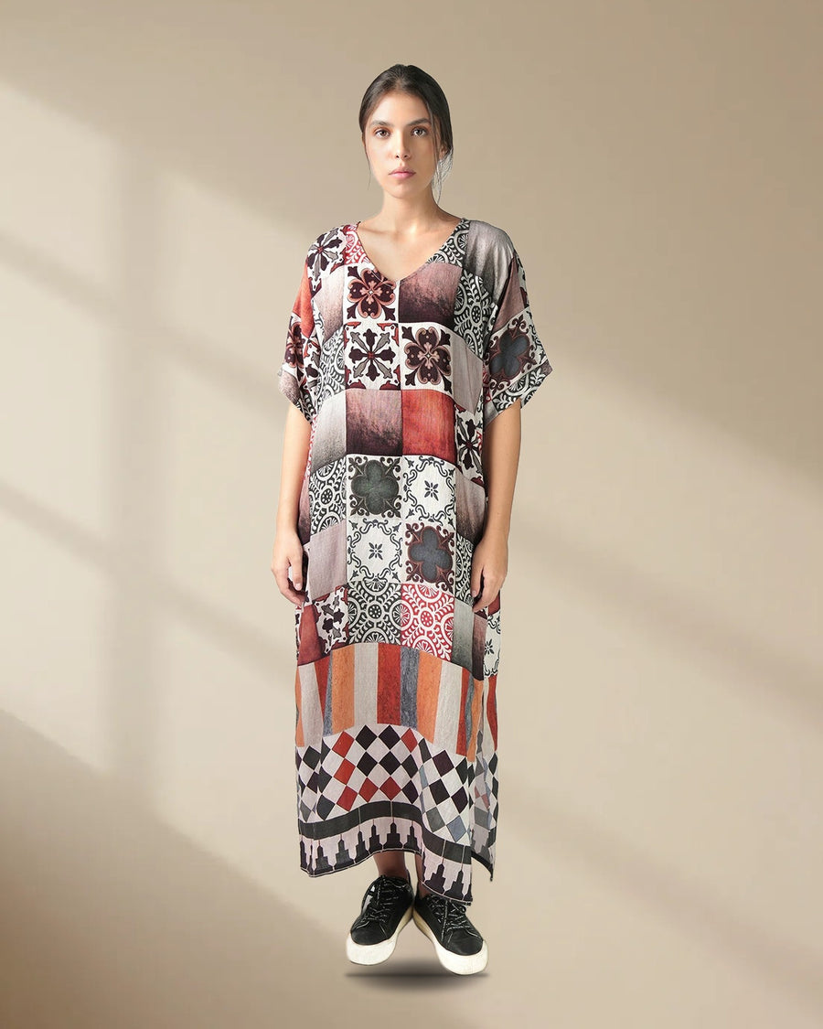 Celestial Tesserae Mosaic Print Long Dress