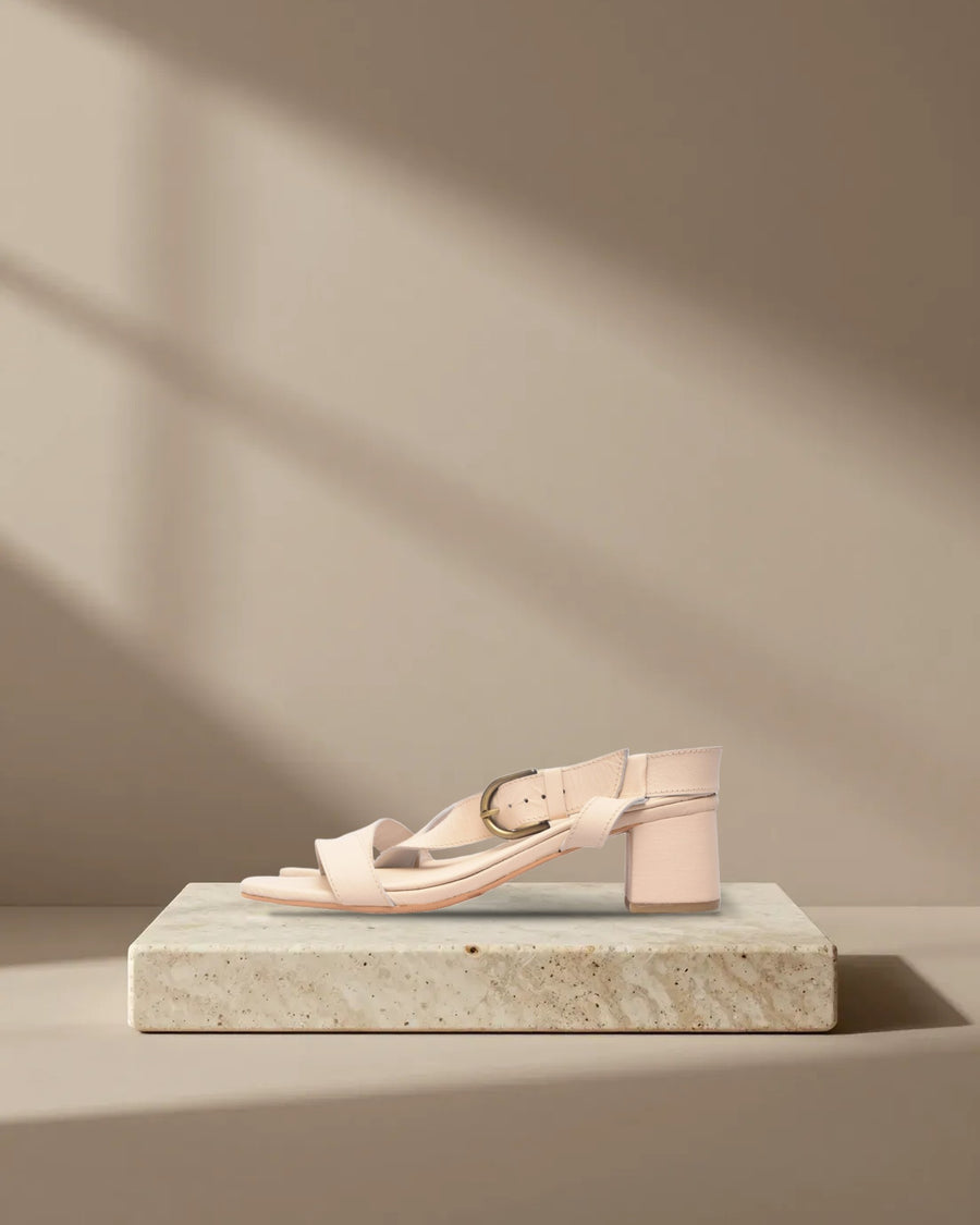 Deia Leather Heel Sandals in Cream