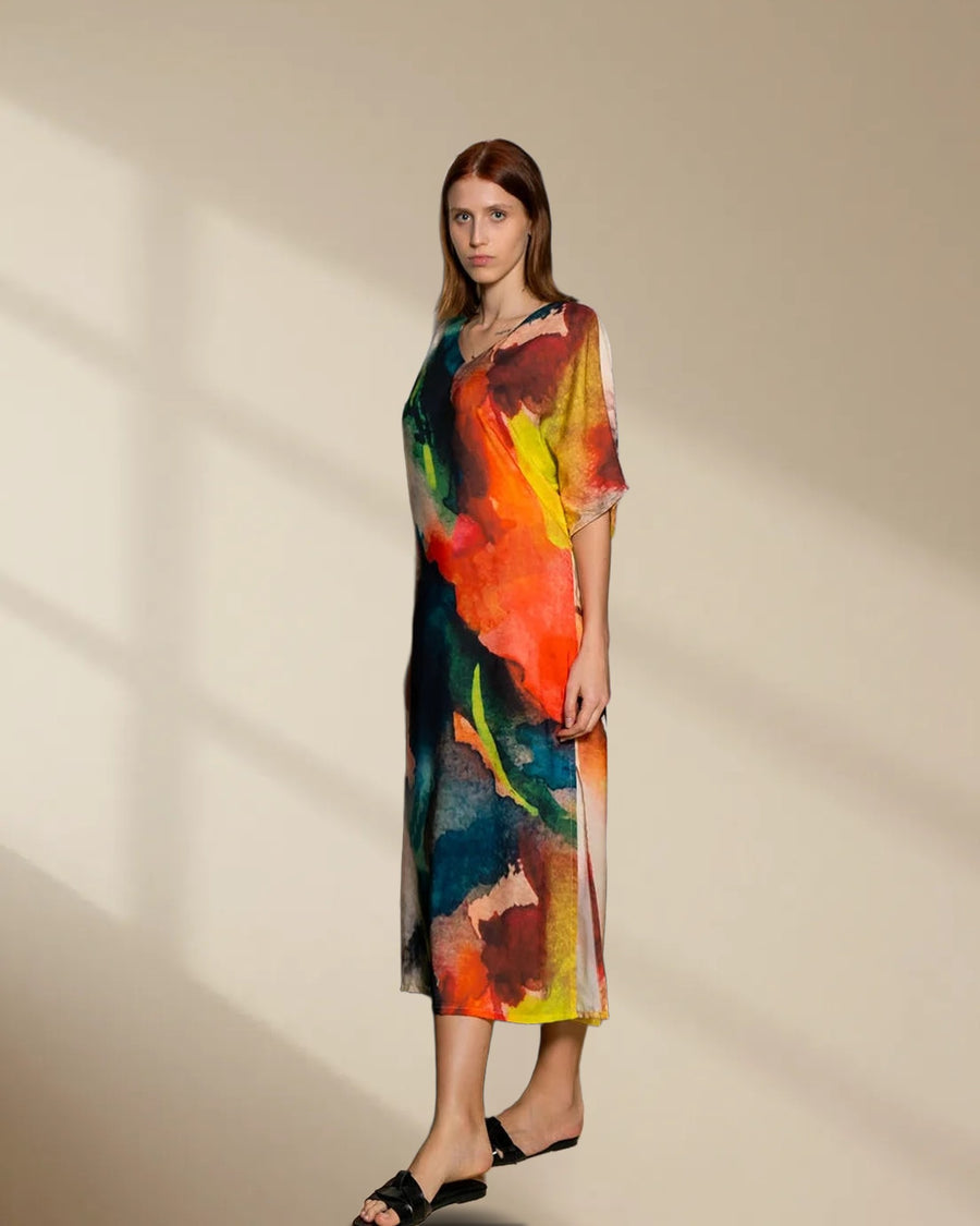 Enigma Abstract Print Multicolour Long Kaftan