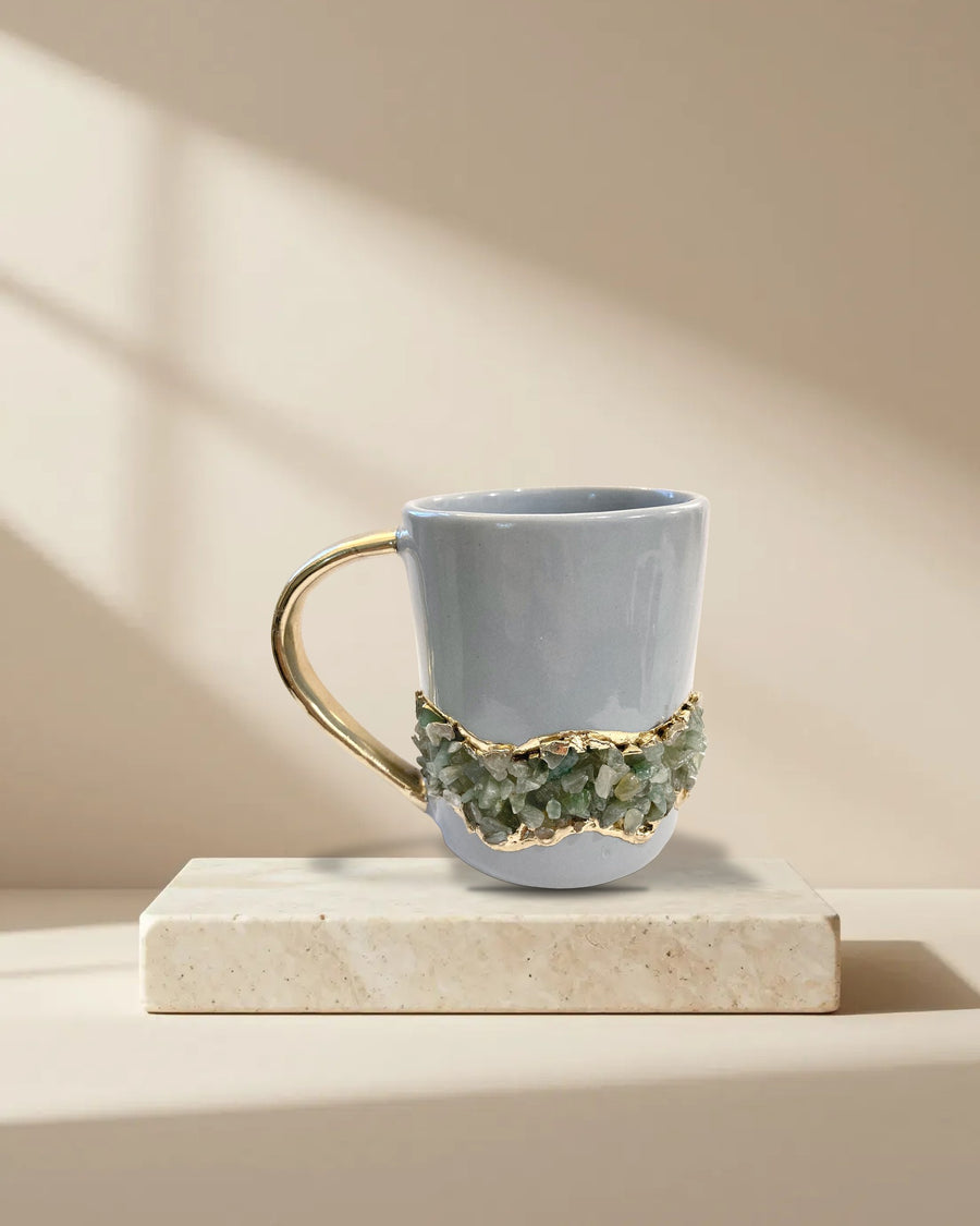 Flow Gray Ceramic Mugs with Crystal Band, 12 oz