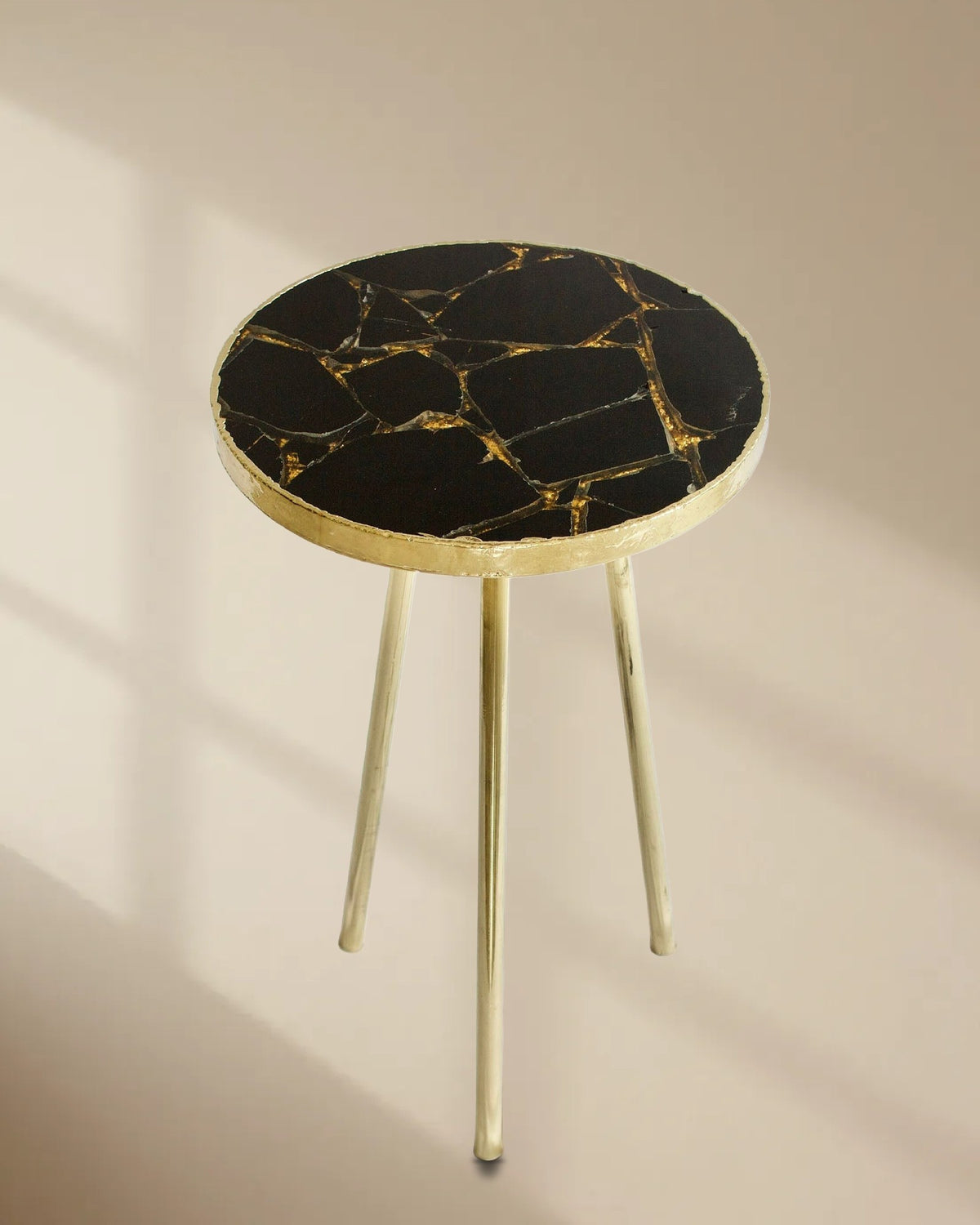 Gold Sparkle Black Agate Side Table, Round Top, picture 1 of 6