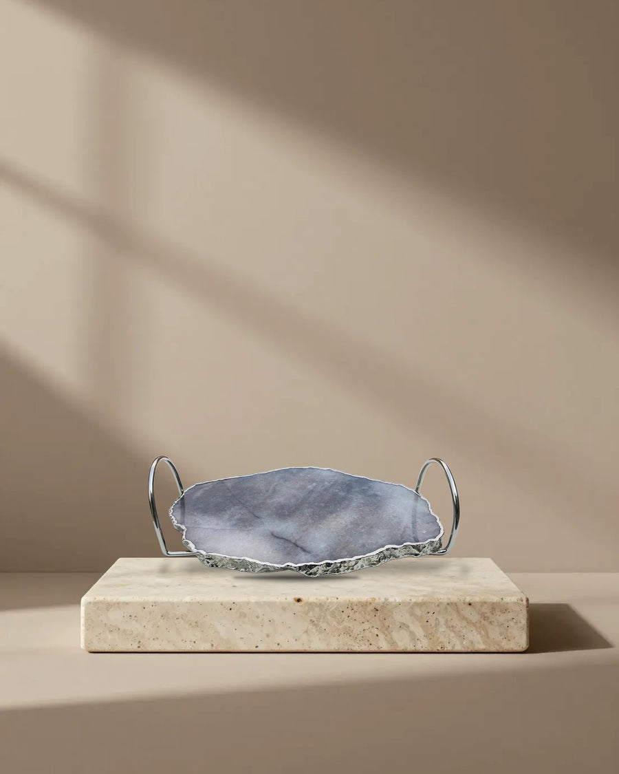 Gray Agate Quartz Serving Tray with Loop Handles