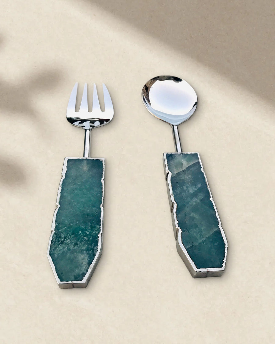 Green Agate Salad Servers
