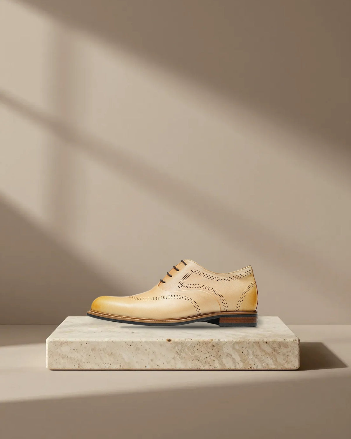 Men’s Beige Calfskin Wingtip Oxford Shoes, picture 1 of 6