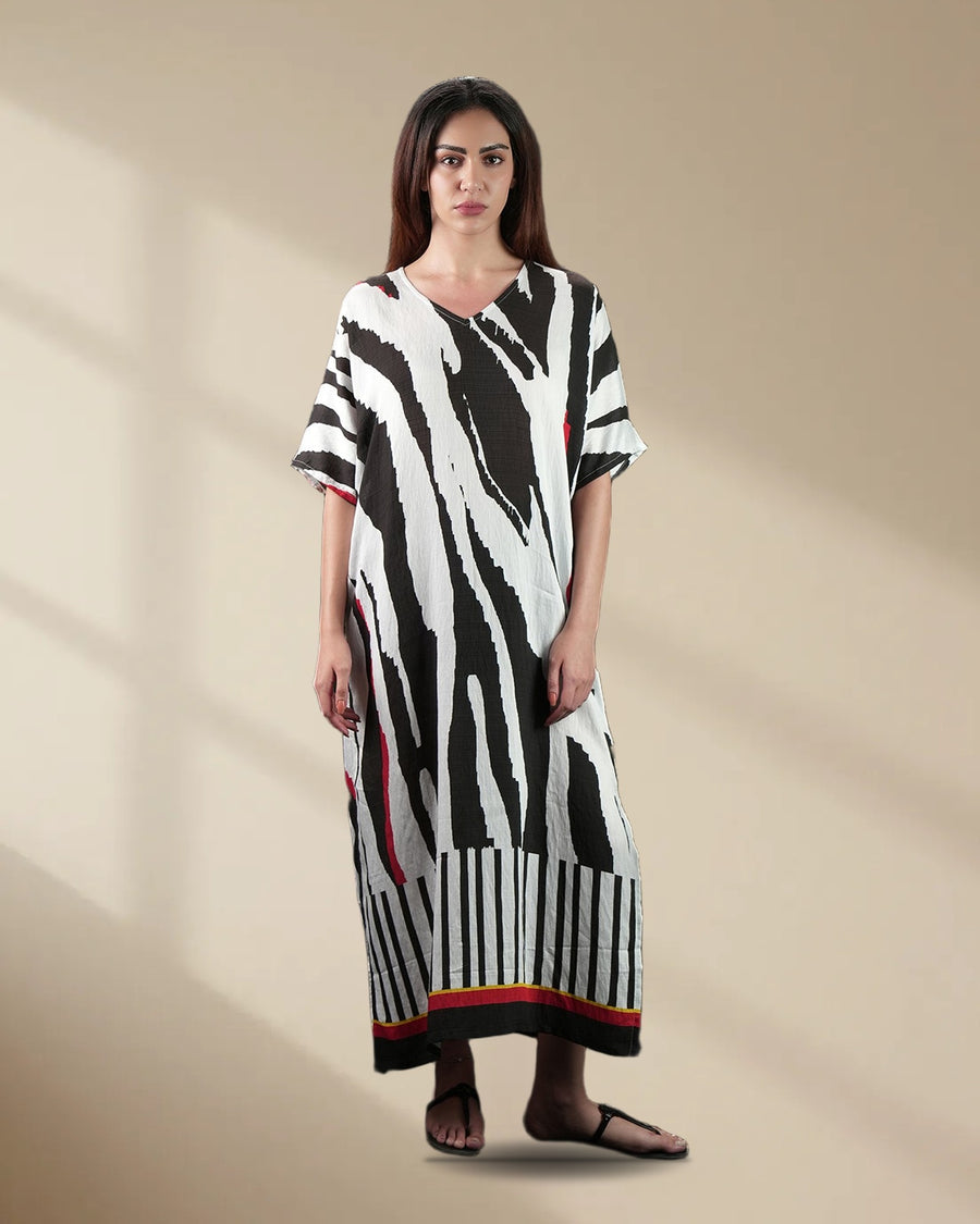 Into the Wild Zebra Print Long Kaftan Dress with Side Slit