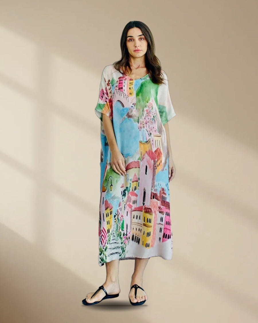 La Riviera Printed Long Kaftan Dress