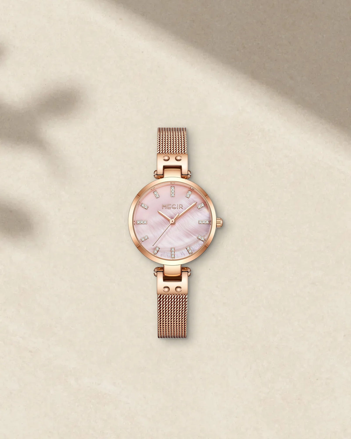 Megir Women’s Mesh Bracelet Watch, 28 mm in Pink Rose, picture 1 of 8