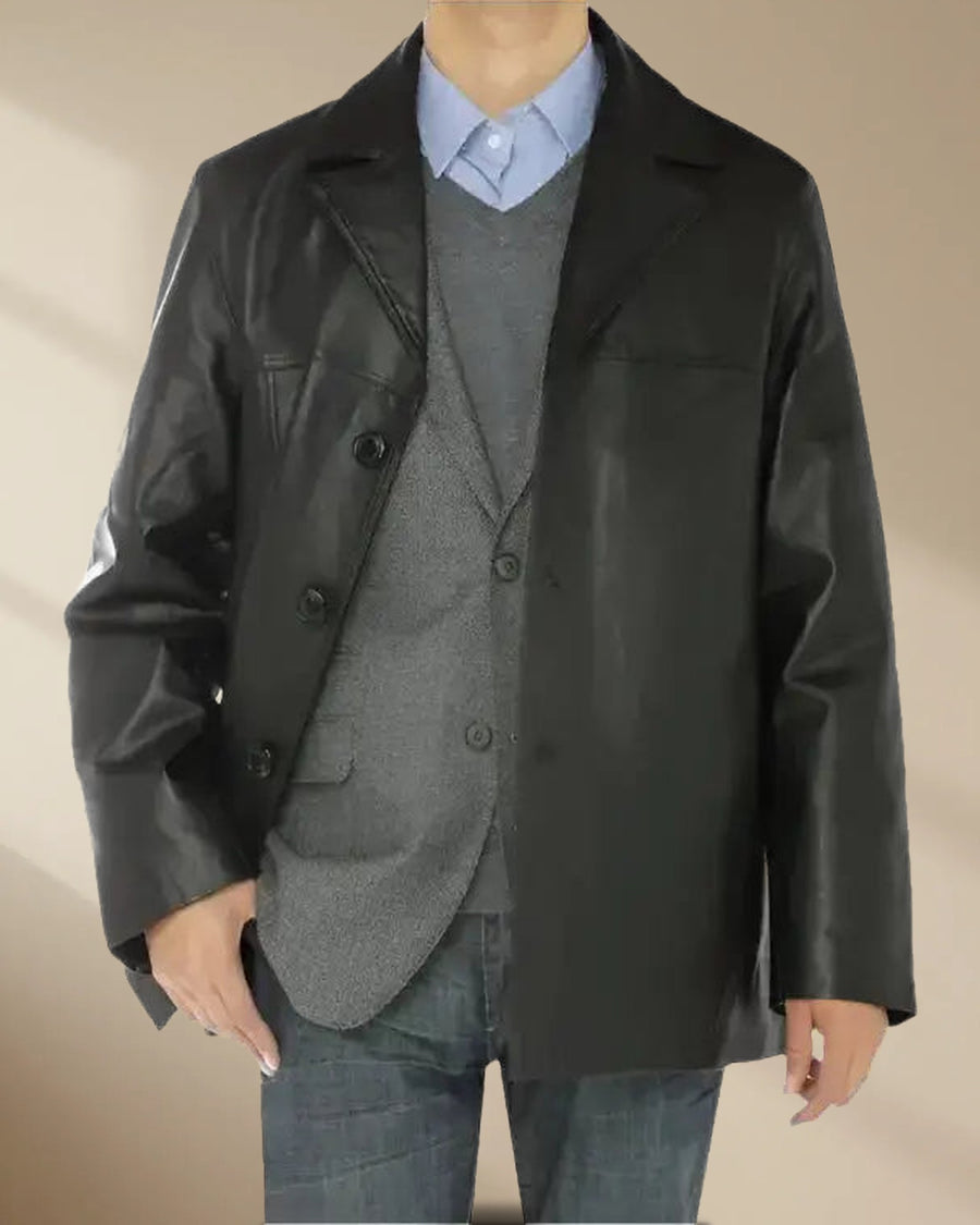 Men’s Black Lambskin Leather Overcoat