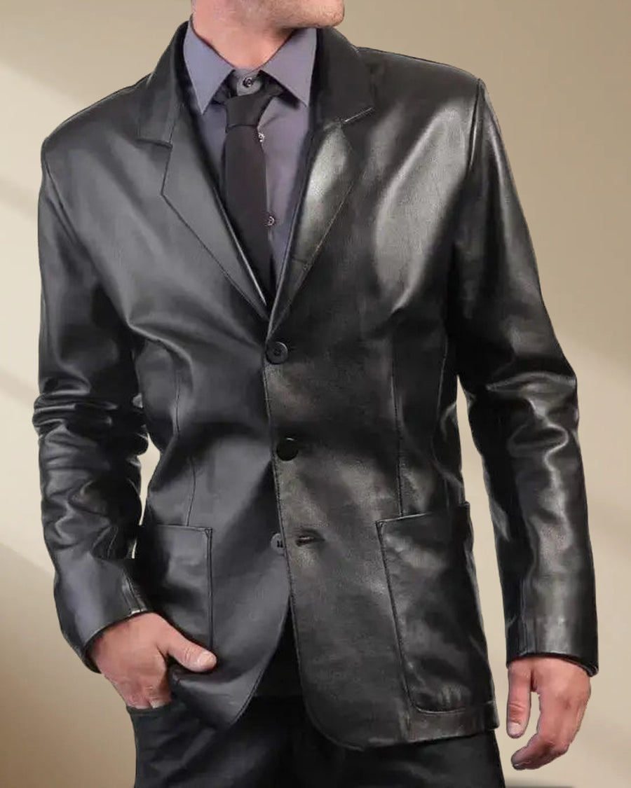 Men’s Black Leather Blazer Coat