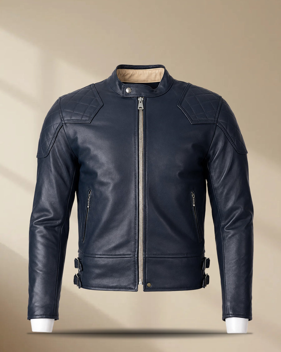 Men’s Blue Motorcycle Leather Jacket