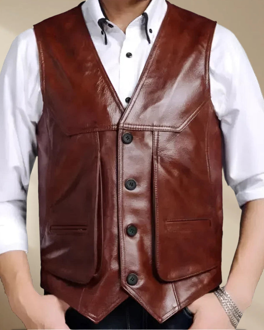 Men’s Classic Brown Leather Biker Vest