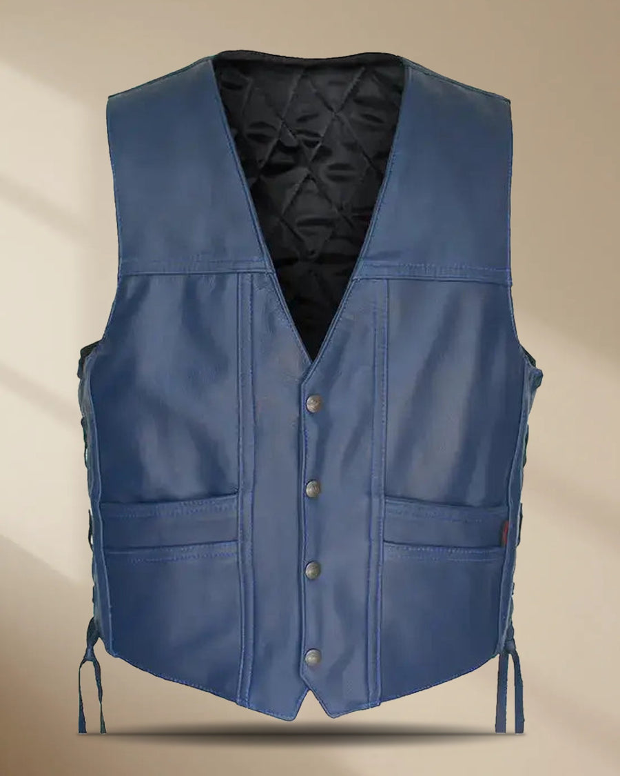 Men’s Navy Blue Leather Cruiser Vest