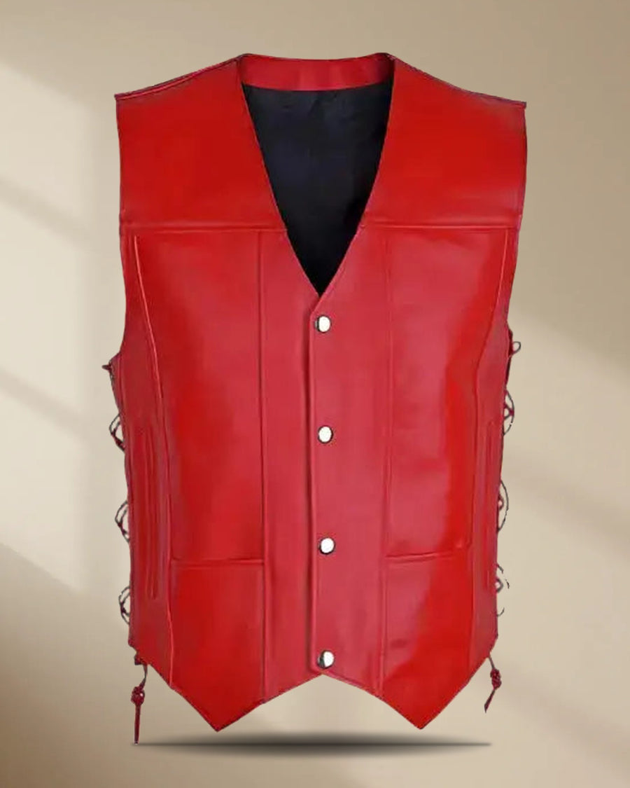 Men’s Red Cowhide Leather Motorcycle Vest