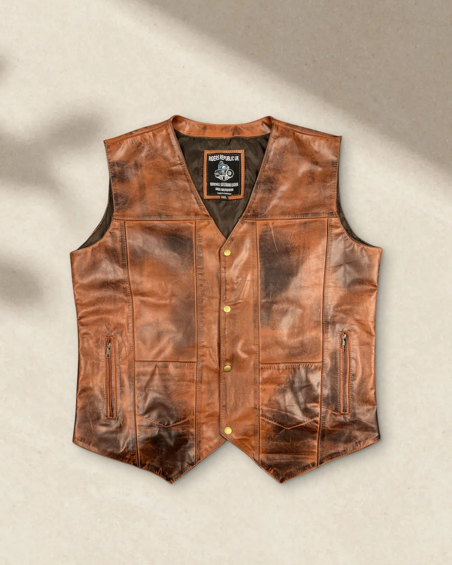 Men’s Waxed Brown Cowhide Leather Vest