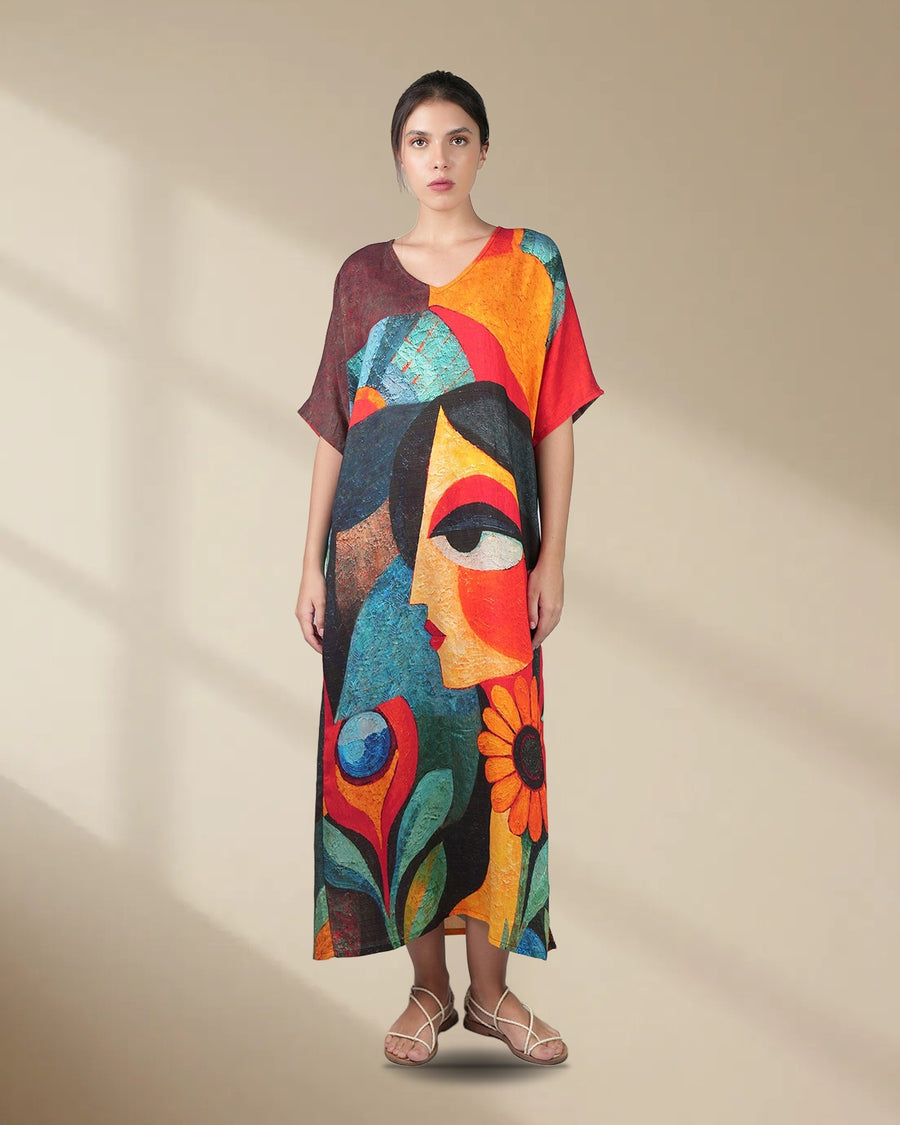 Muse Abstract Art Long Kaftan Dress