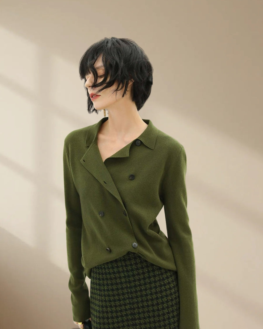 Olive Green Double Breasted Cardigan