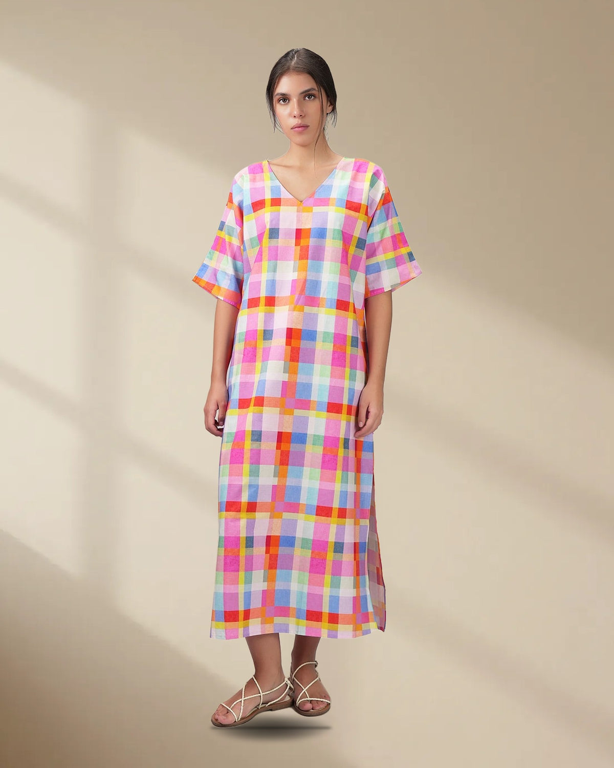 Palette Picnic Long Kaftan Dress with Side Slit, picture 1 of 6