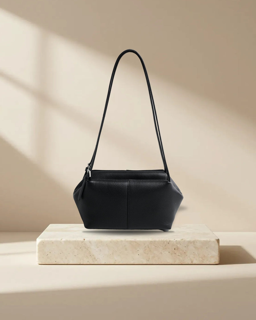 Pebbled Leather Convertible Pillow Bag in Black