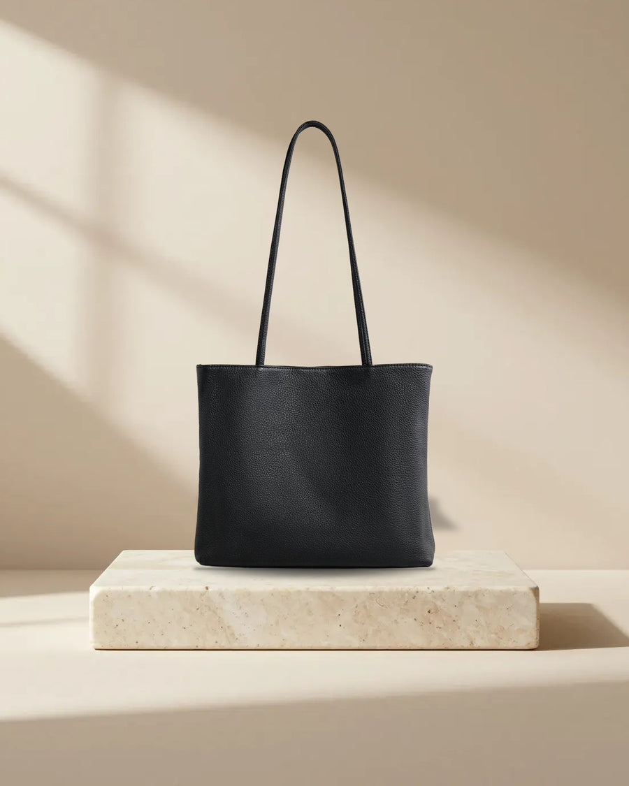 Structured Pebbled Cowhide Leather Tote Bag in Black