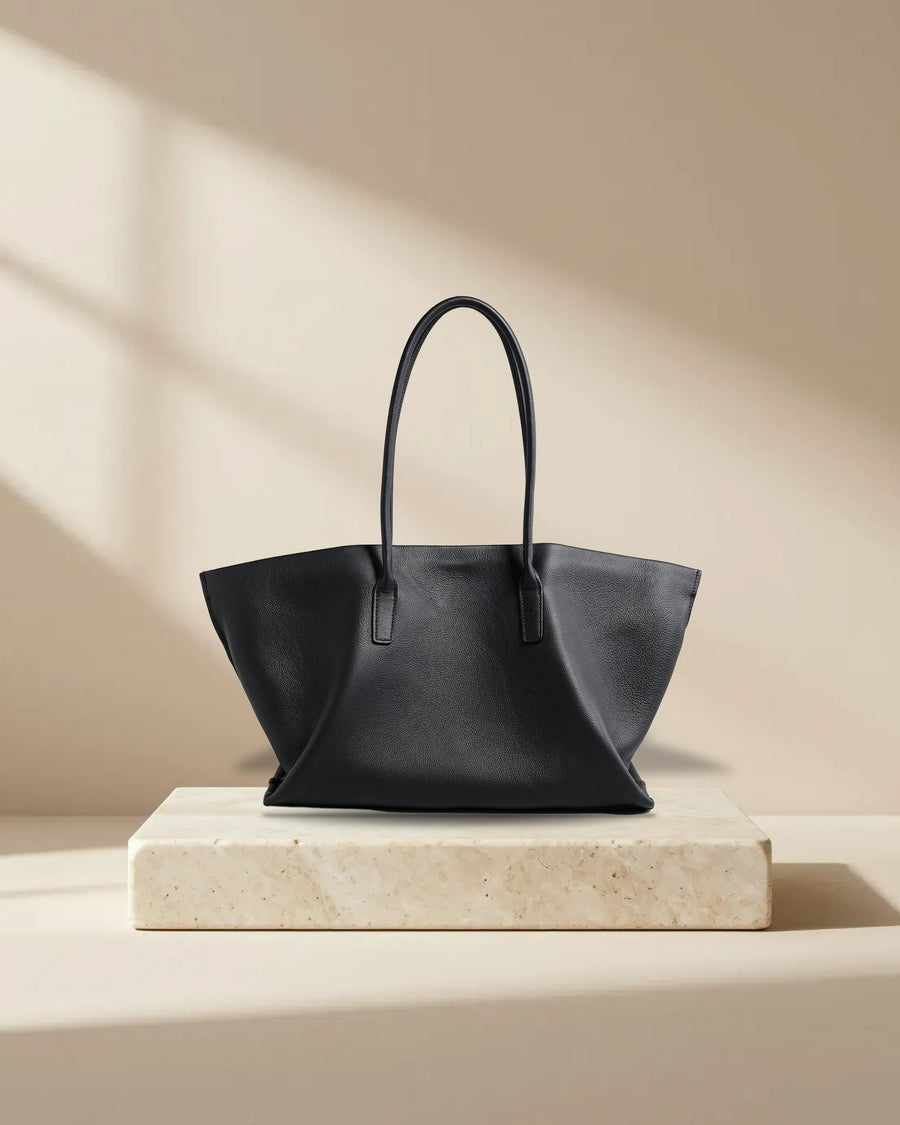 Pebbled Leather Wing Tote Bag in Black