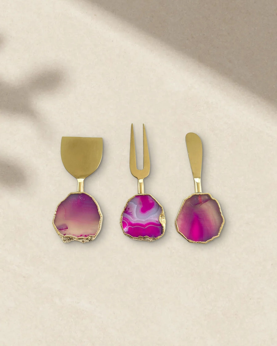 Pink Agate Cheese Knives with Round Handles