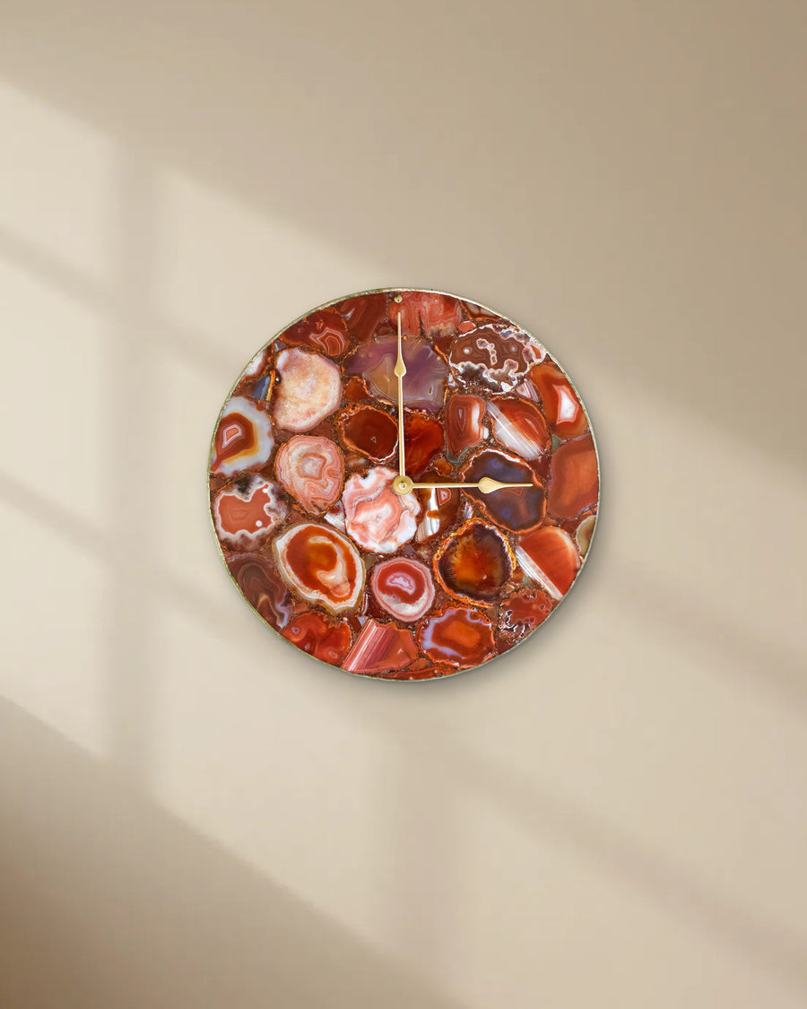 Red Agate Round Wall Clock
