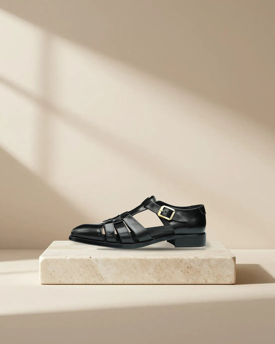 Men’s Calfskin Leather Sandals in Black