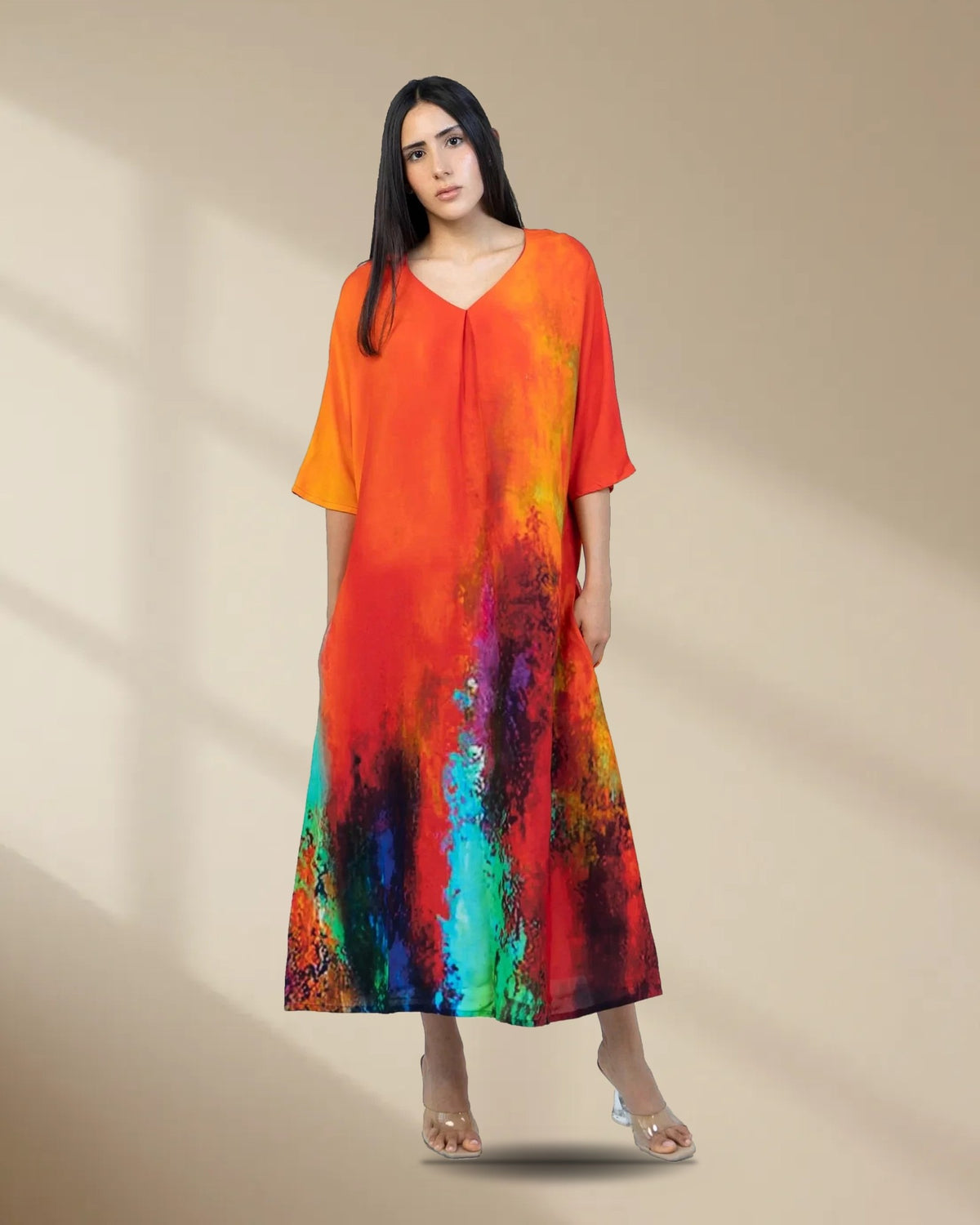 Roar Tiger Animal Print Abstract Kaftan Dress, picture 1 of 6