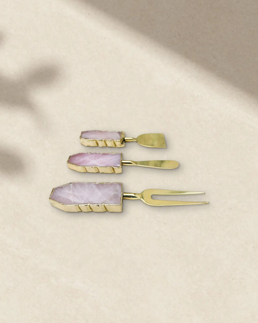 Rose Quartz Cheese Knives with Long Handles