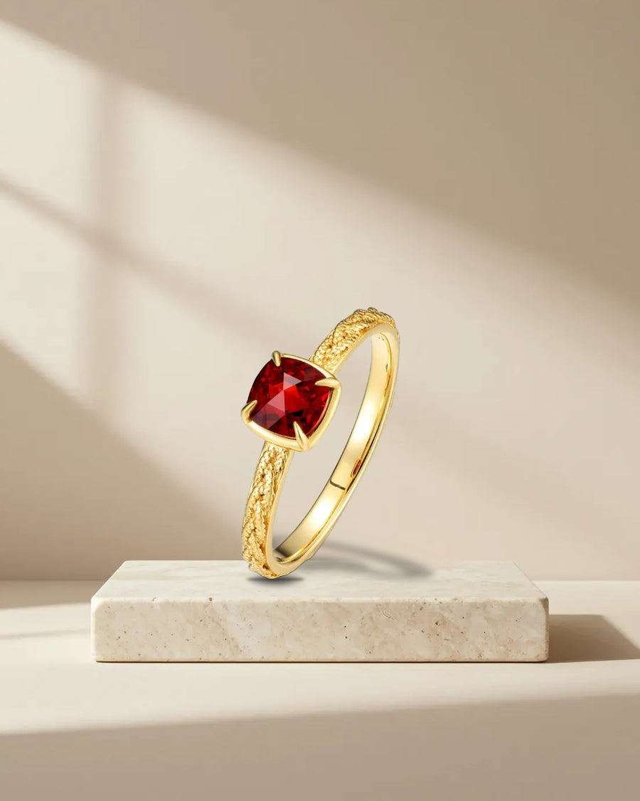Garnet-Red Solitaire Ring