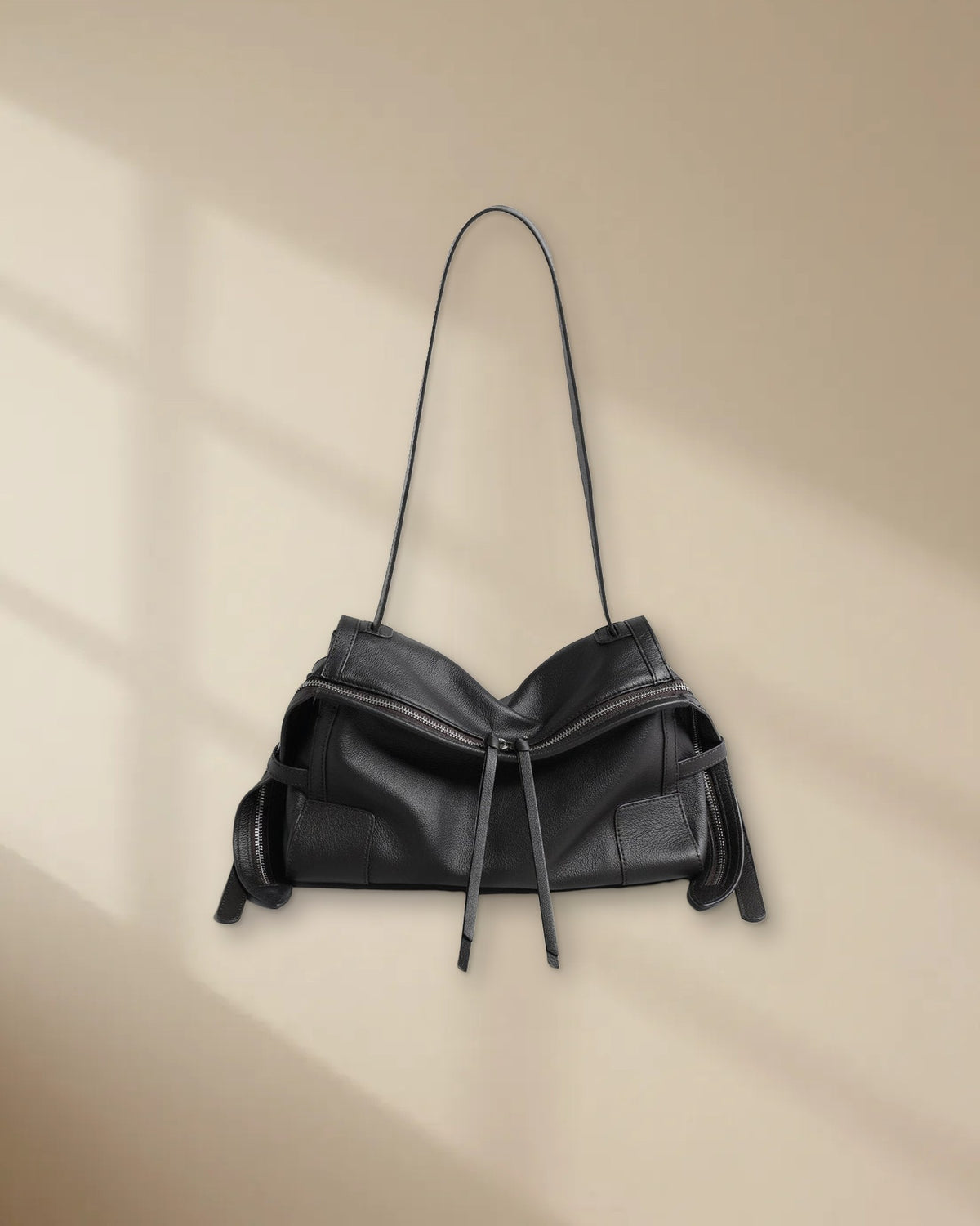 Slouchy Double-Zip Leather Pillow Bag, picture 8 of 8