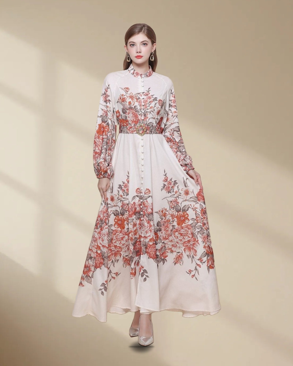 Floral Placement Print Maxi Dress with Balloon Sleeves, picture 7 of 7