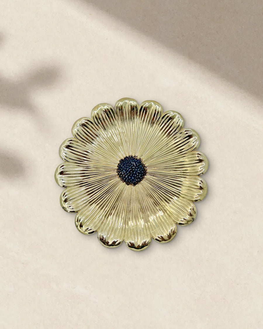 Sunflower Decorative Metal Tray, Gold with Dark Center